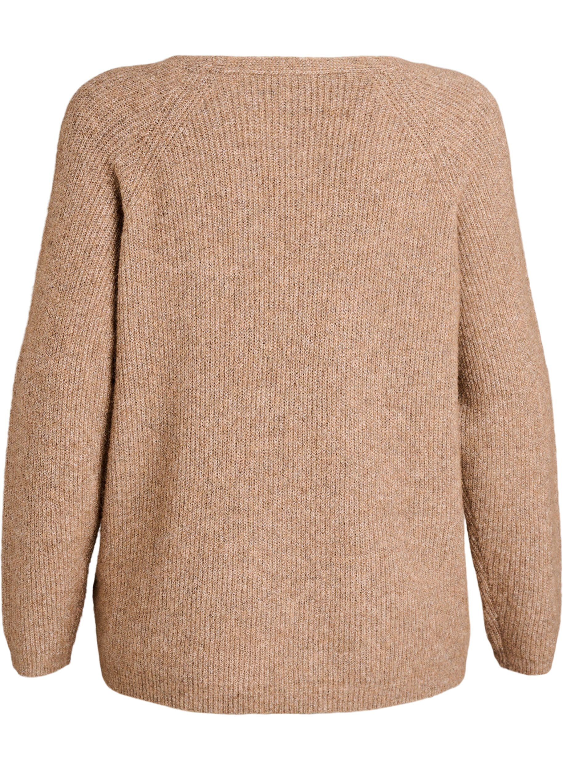 Zizzi Neulepusero v-p&auml;&auml;ntiell&auml; ja raglanhihoilla, Ruskea, Packshot image number 1