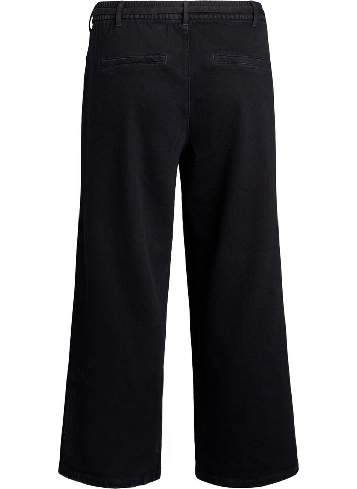 Rento istuvuus -farkut joustavalla vyötärönauhalla ja kiristysnauhalla., Musta, Packshot