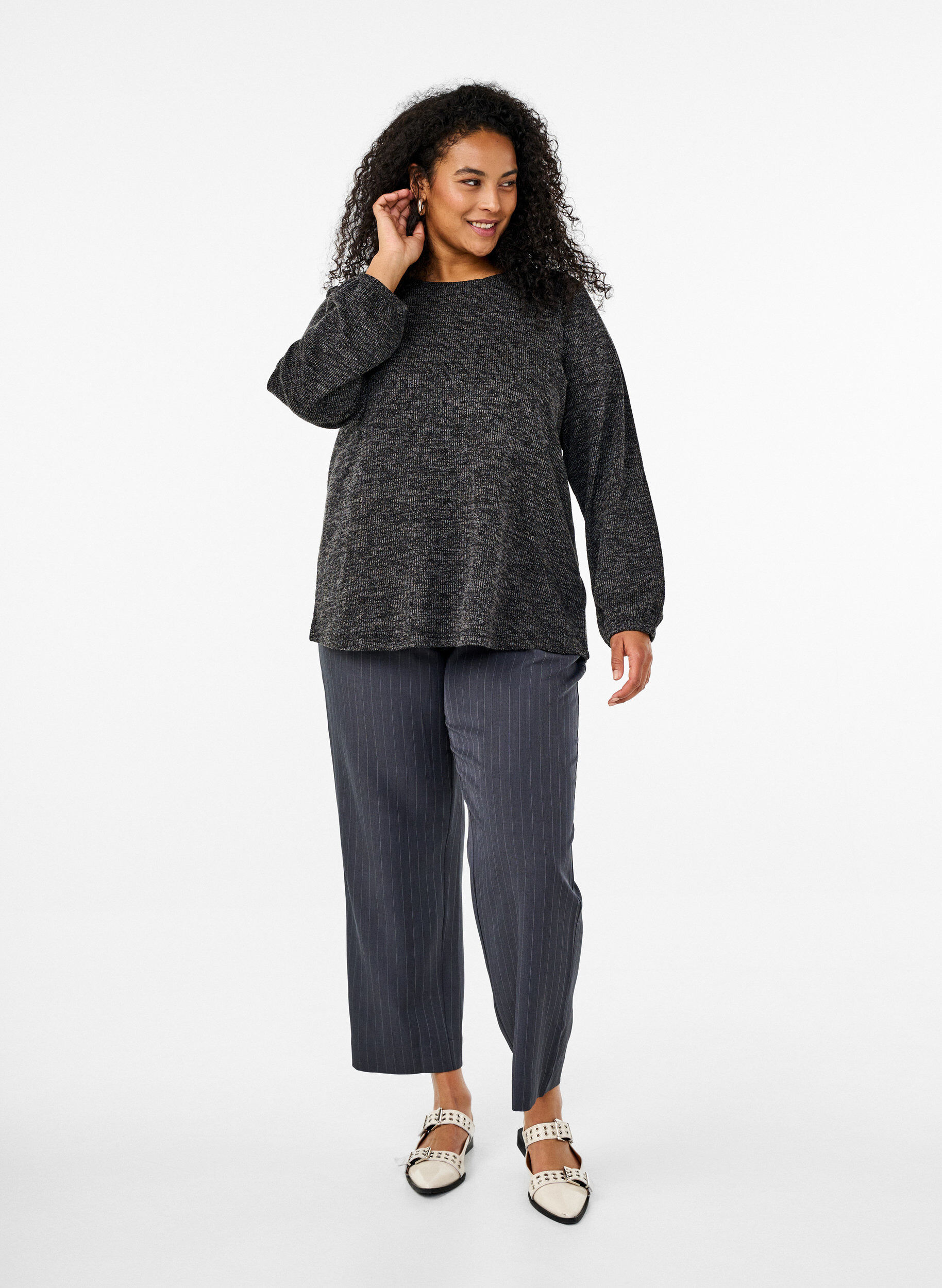 Zizzi FLASH - Jersey Blouse pitk&auml;ll&auml; hihalla, Harmaa, Model image number 1