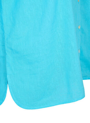 Puuvilla-pellavasekoitteinen paitapusero, jossa on napitus, Blue Atoll, Packshot image number 3