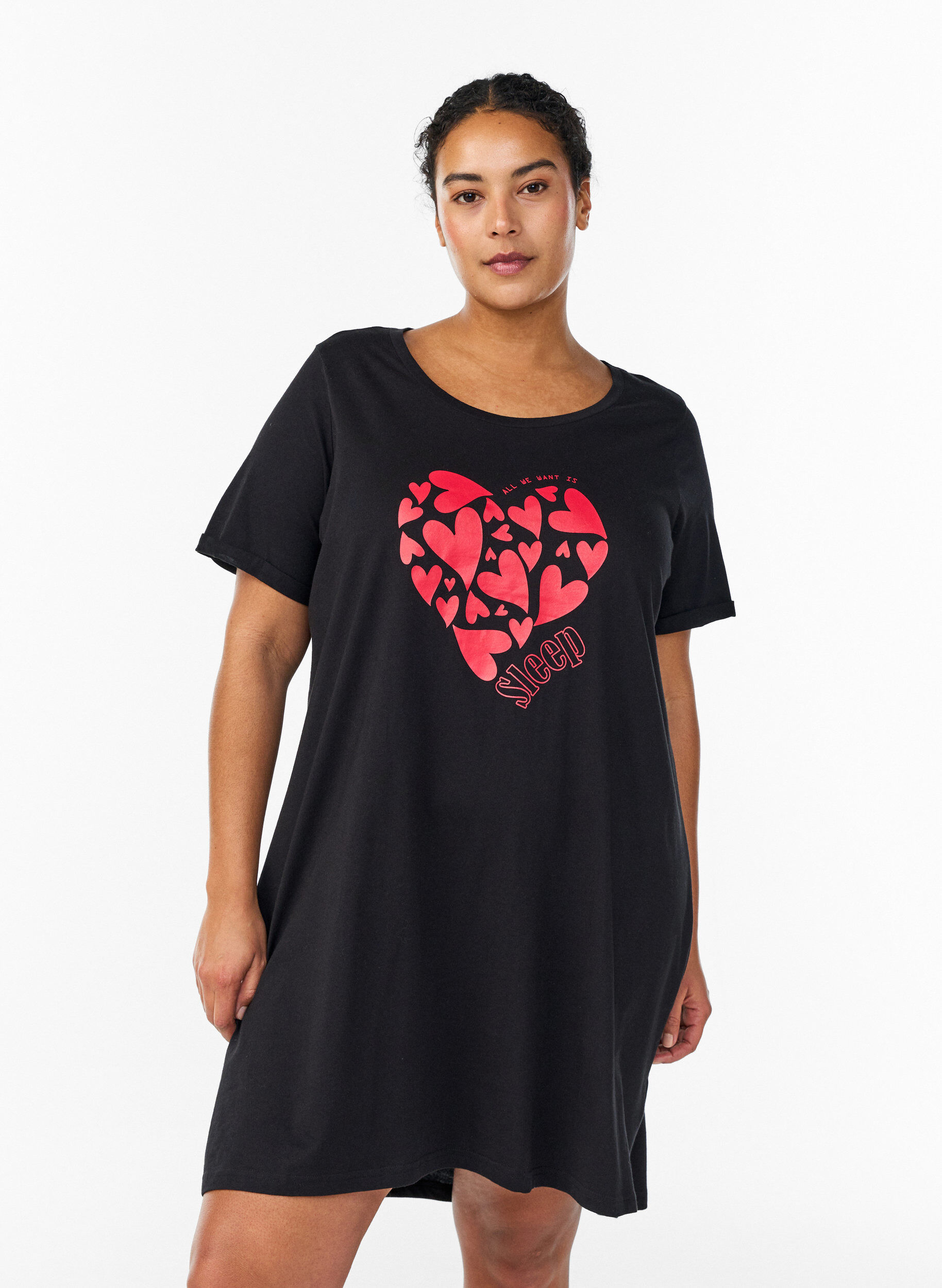 Zizzi Lyhythihainen y&ouml;paita luomupuuvillaa, Musta, Model image number 0