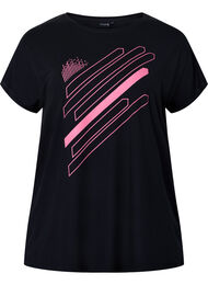 Lyhythihainen t-paita treeniin kuosilla, Black/Pink Print, Packshot