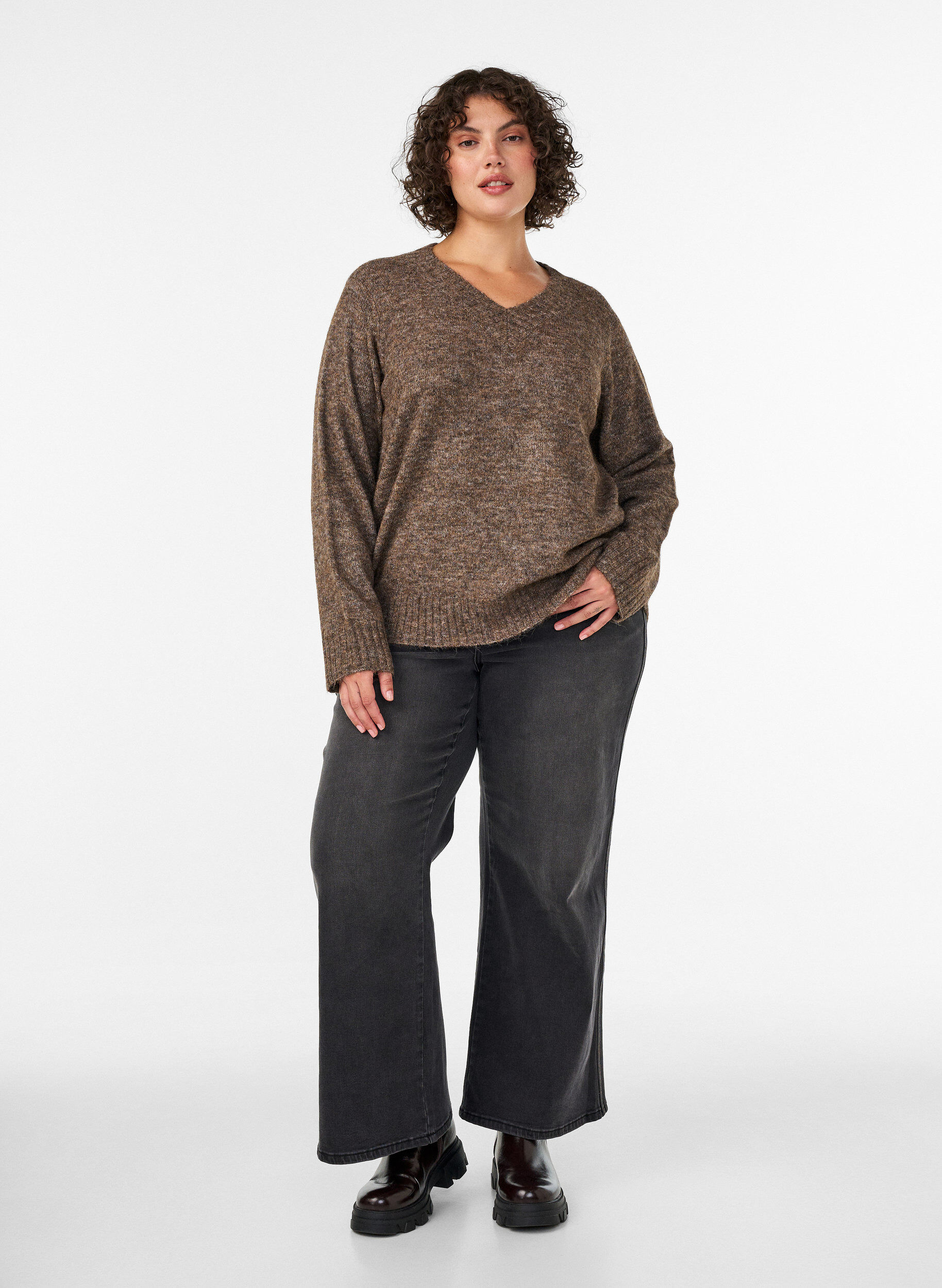 ZizziV-aukkoinen neule, Ruskea, Model image number 1