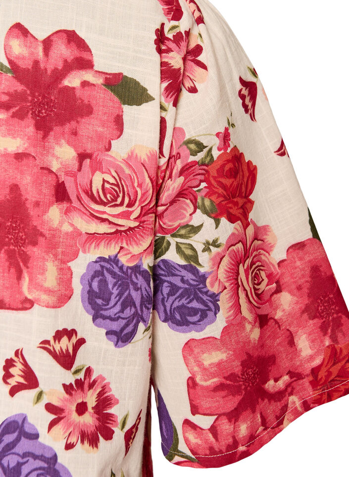 Lyhythihainen puuvillapaita V-p&auml;&auml;ntiell&auml;, Punainen, Packshot image number 3