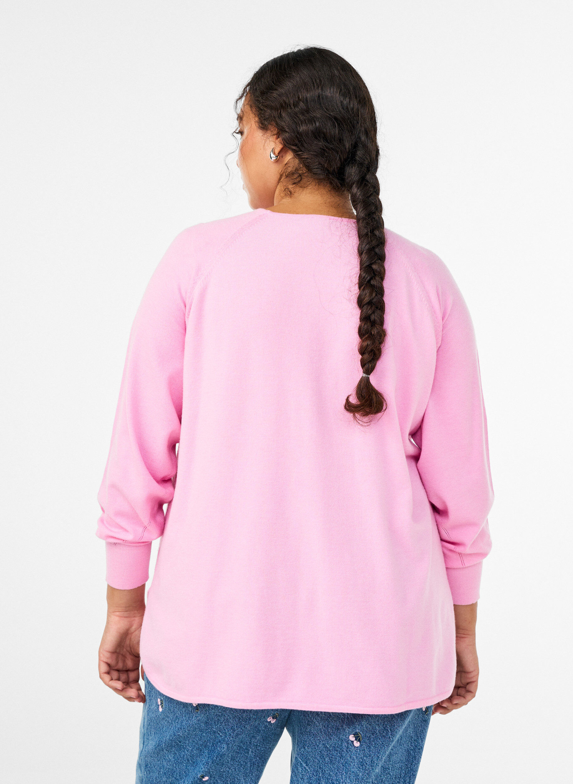 ZizziNeulepusero py&ouml;re&auml;ll&auml; p&auml;&auml;ntiell&auml; ja neulospinnalla, Vaaleanpunainen, Model image number 2