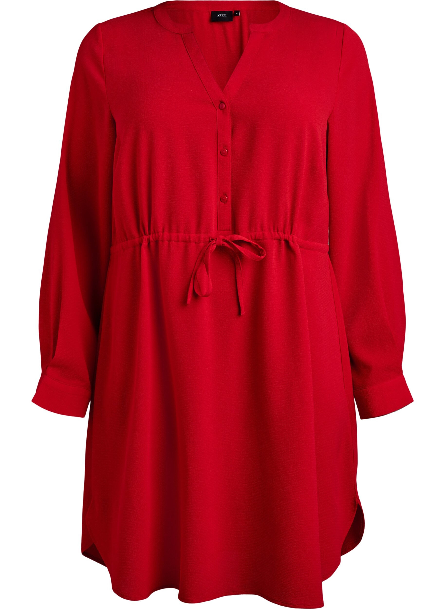 Zizzi Polvimittainen mekko solmittavalla vy&ouml;ll&auml;, Punainen, Packshot image number 0