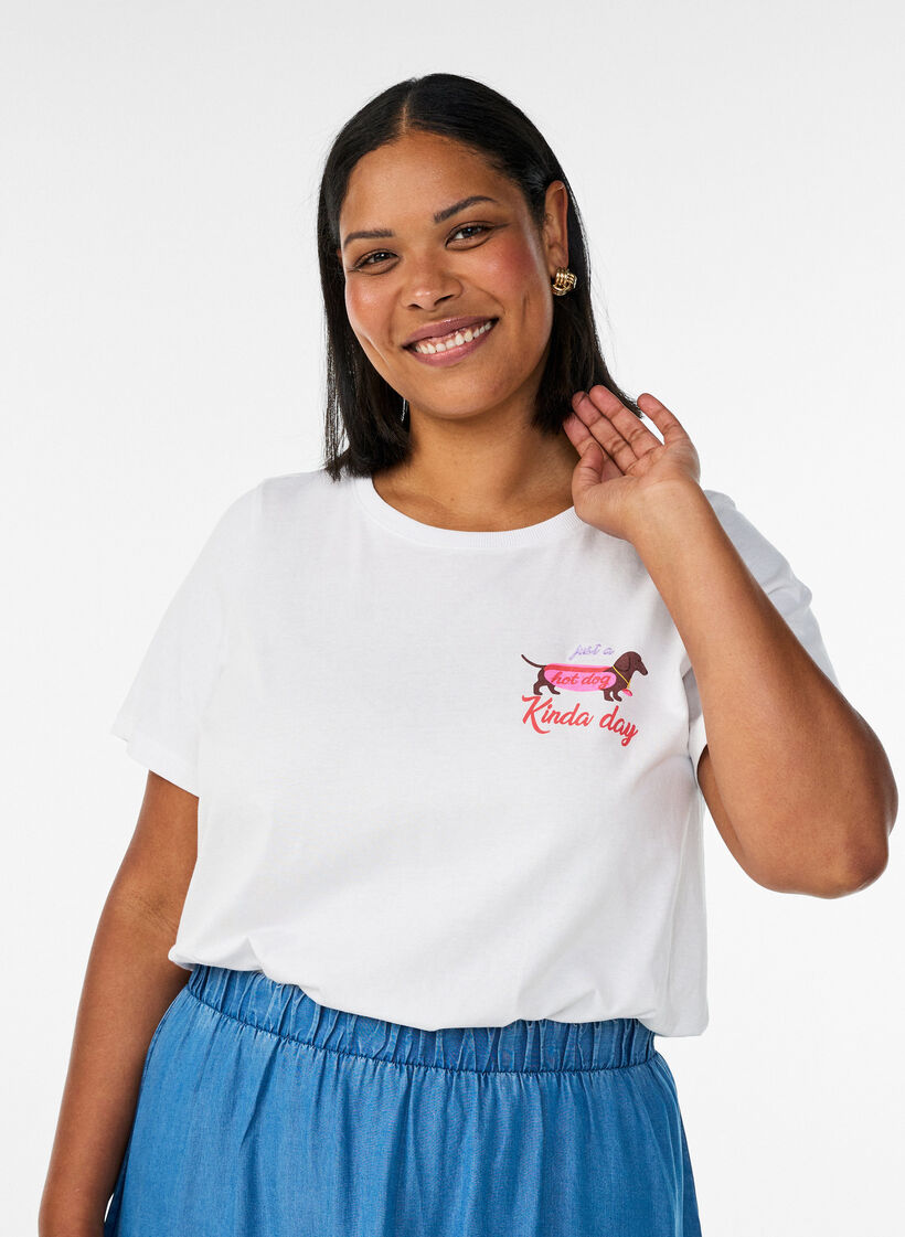 Puuvillainen T-paita rintaprintill&auml;, Valkoinen, Model image number 0