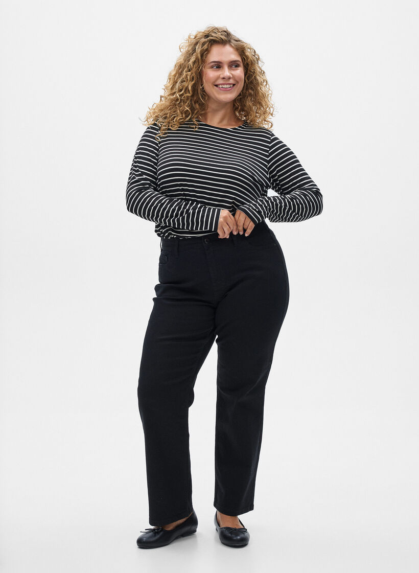 Pitk&auml;hihainen raidallinen pusero, Musta, Model image number 1