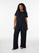Pyjamahousut ribatulla tekstuurilla ja kukkakuviolla, Musta, Model image number 1