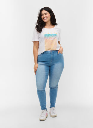 Lyhythihainen puuvillainen t-paita painatuksella, Bright White CALM, Model image number 2