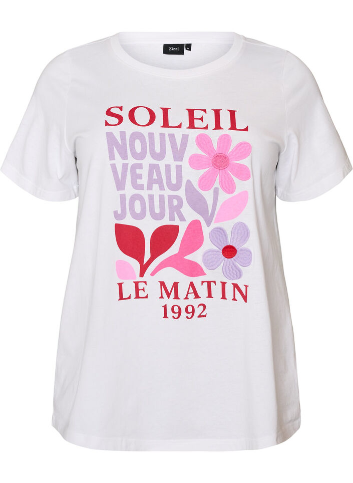 Puuvillainen T-paita printill&auml;, Valkoinen, Packshot image number 0