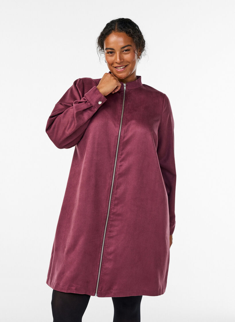 Pitkä paita tekonahasta vetoketjulla, Punainen, Model image number 0