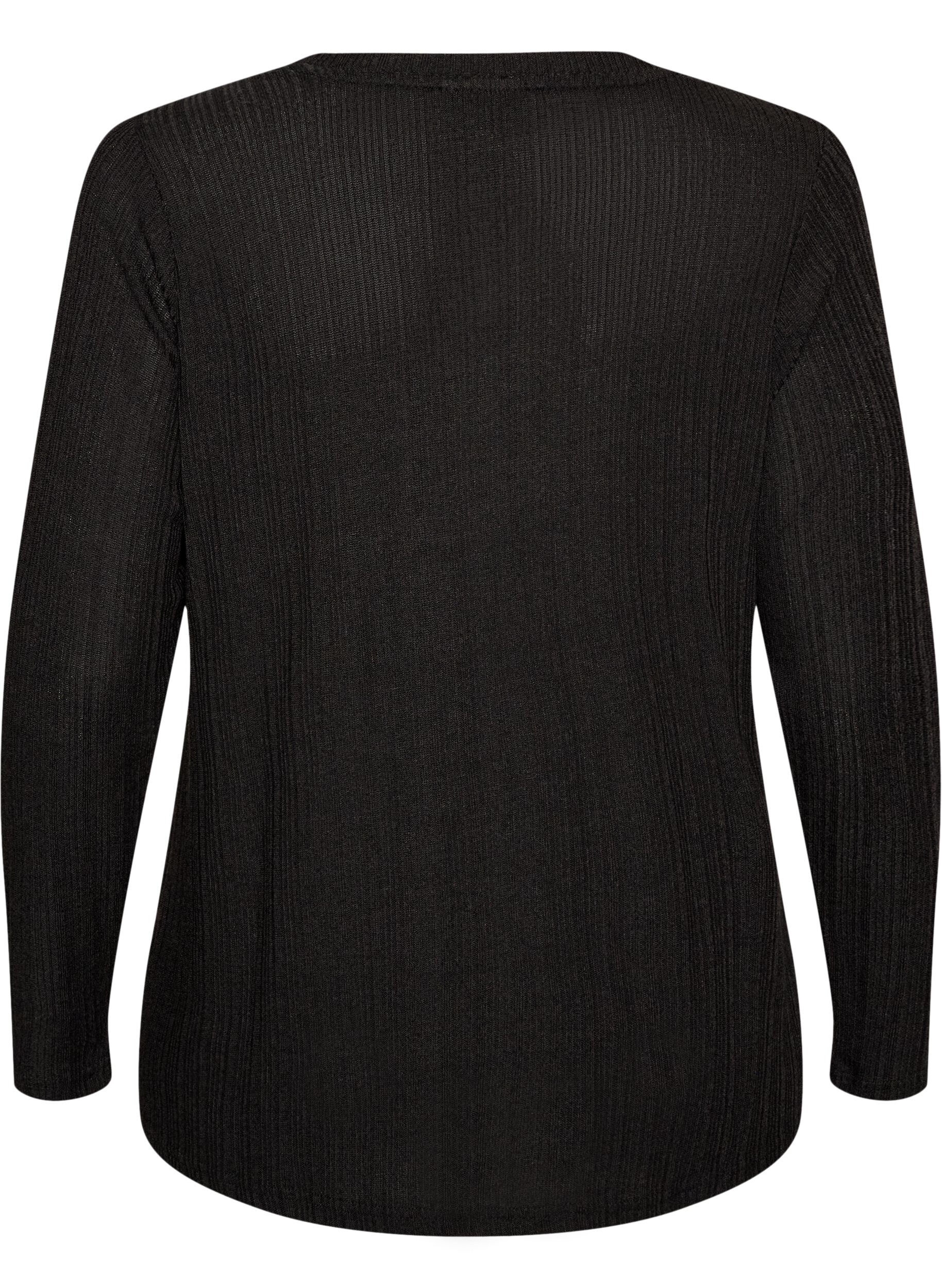 ZizziJerseypusero ribatulla rakenteella ja pitkill&auml; hihoilla, Musta, Packshot image number 1