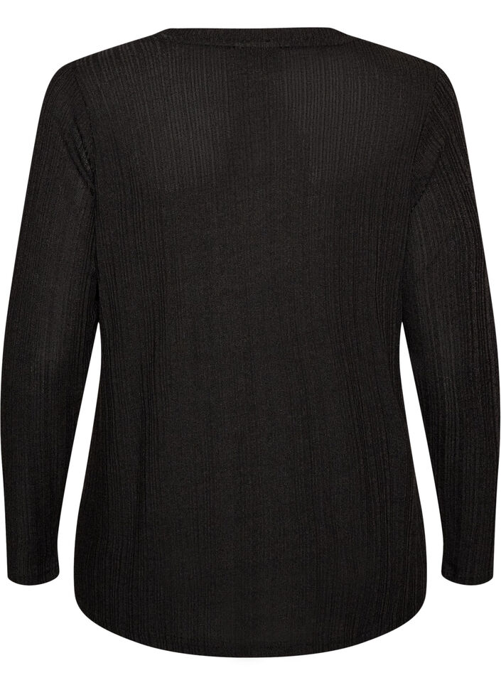 Jerseypusero ribatulla rakenteella ja pitkill&auml; hihoilla, Musta, Packshot image number 1