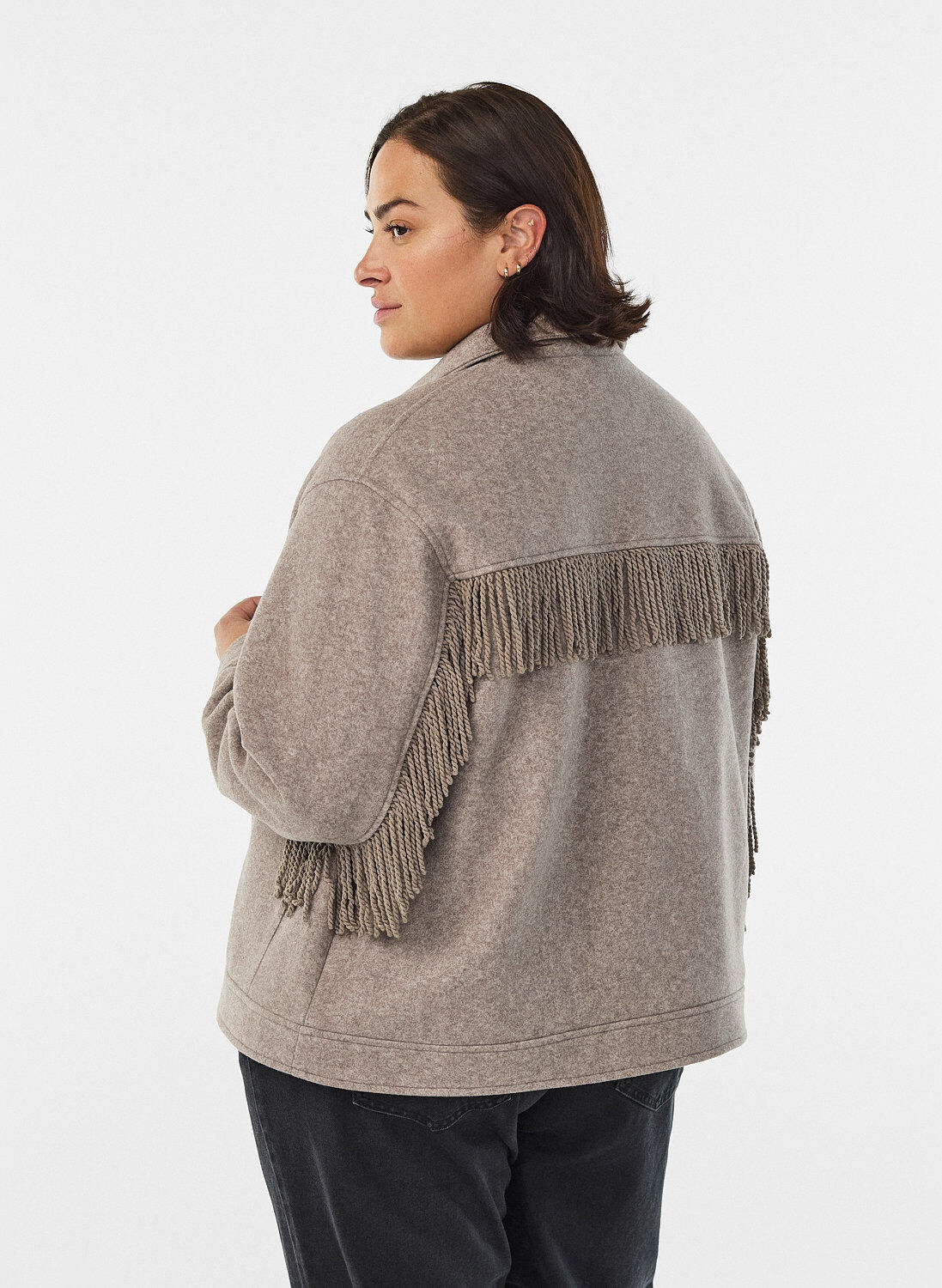 Zizzi Lyhyt paitatakki hapsuilla, Beige, Model image number 2