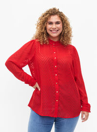 Paitapusero, jossa on röyhelöitä ja kuvioitu koostumus, Tango Red, Model