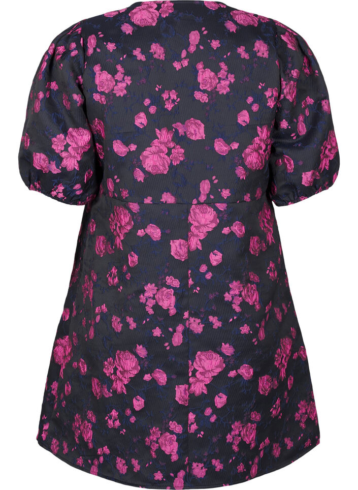 Lyhyt jacquard-kietaisumekko, Black w. Red Rose, Packshot image number 1