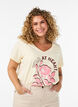 Puuvillainen T-paita etuprintill&auml; ja V-p&auml;&auml;ntiell&auml;, Beige, Model image number 0