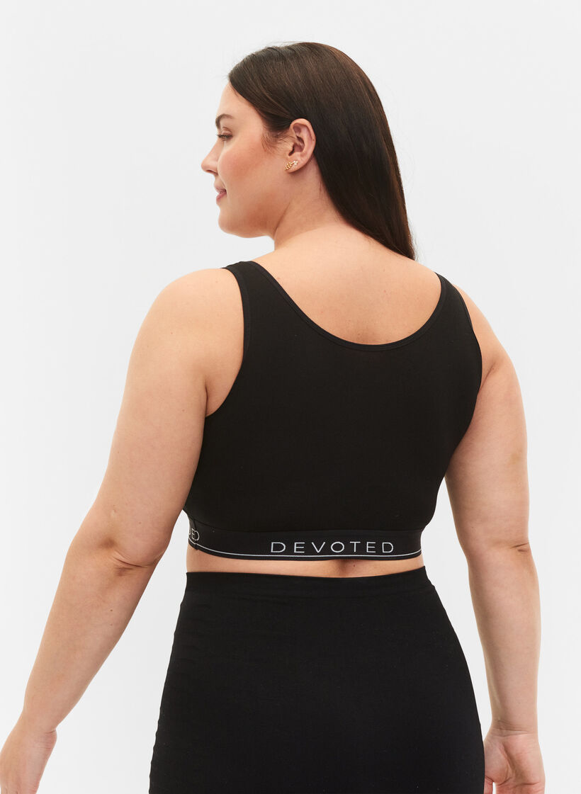 Toppaamattomat puuvillarintaliivit tekstiprintill&auml;, Black/Upper Font, Model image number 1