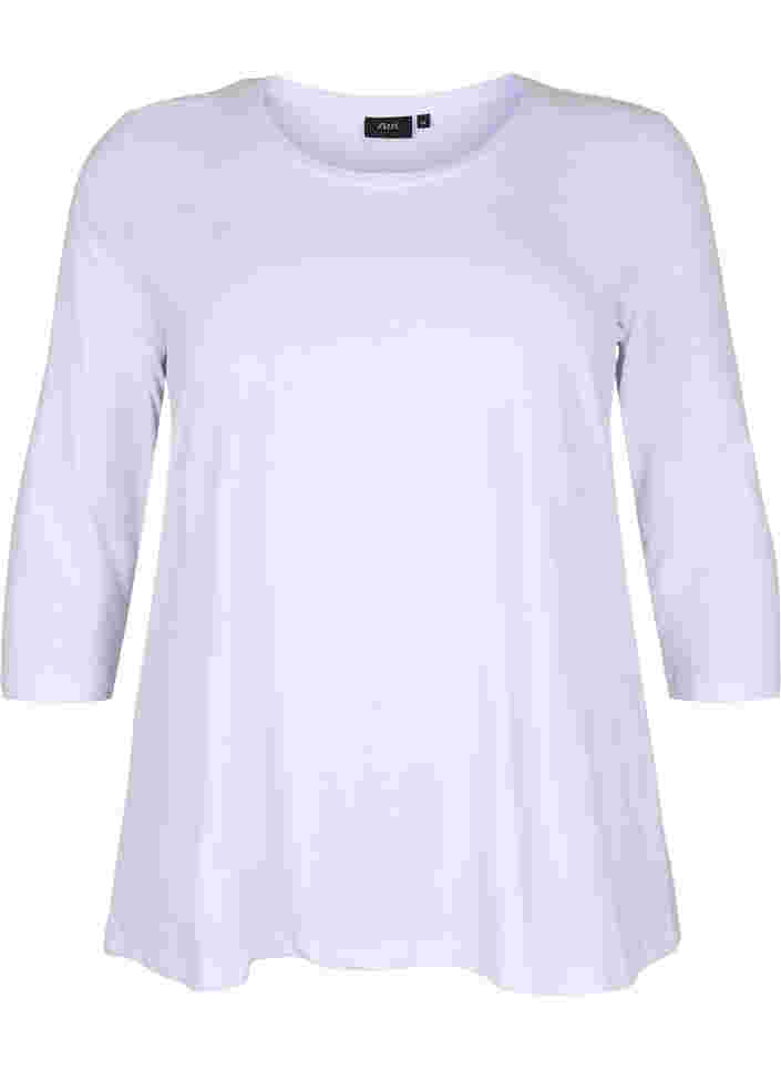 Puuvillainen perus t-paita 3/4-hihoilla, Bright White, Packshot image number 0