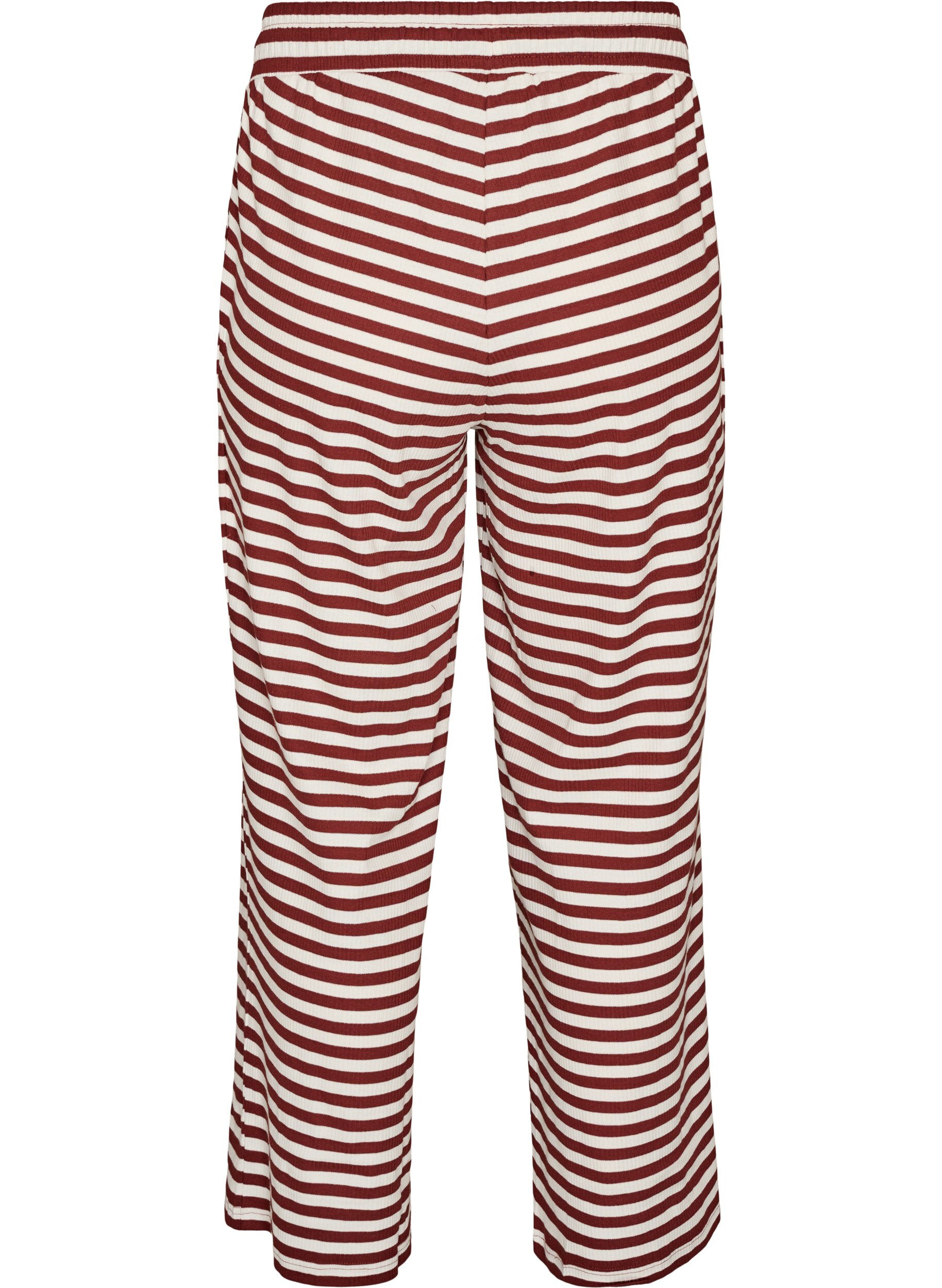 ZizziRaidalliset pyjamahousut korkealla vy&ouml;t&auml;r&ouml;ll&auml; ja leveill&auml; lahkeilla, Punainen, Packshot image number 1