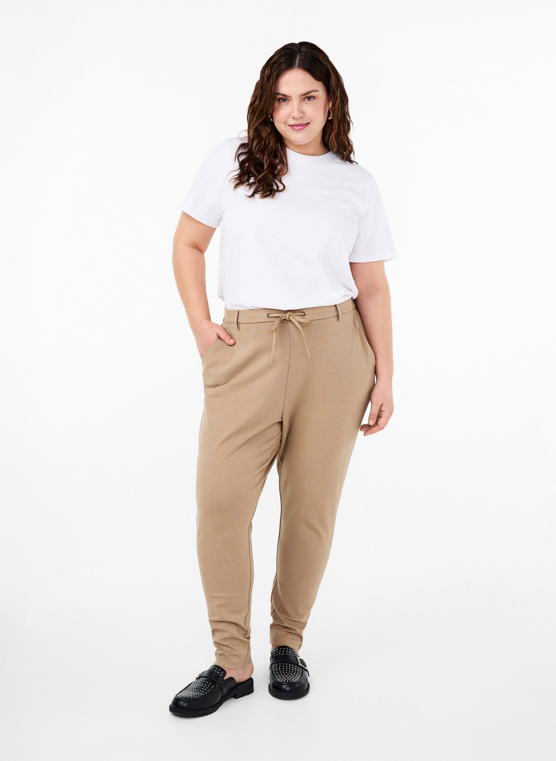 Zizzi Cropped Maddison-housut, Beige, Model image number 0