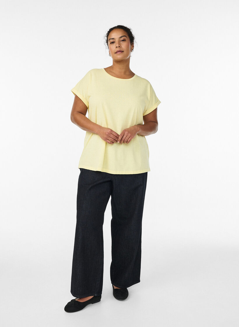 Lyhythihainen t-paita puuvillasekoitteesta, Keltainen, Model image number 1