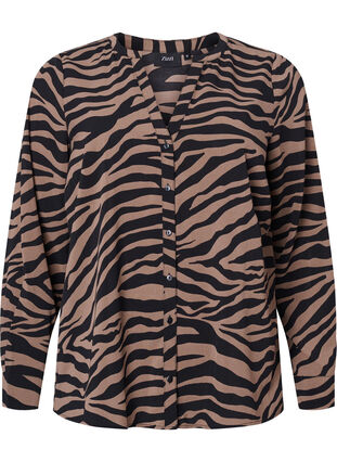 V-kaula-aukkoinen paita seeprakuvioinnilla, Black/Brown Zebra, Packshot image number 0
