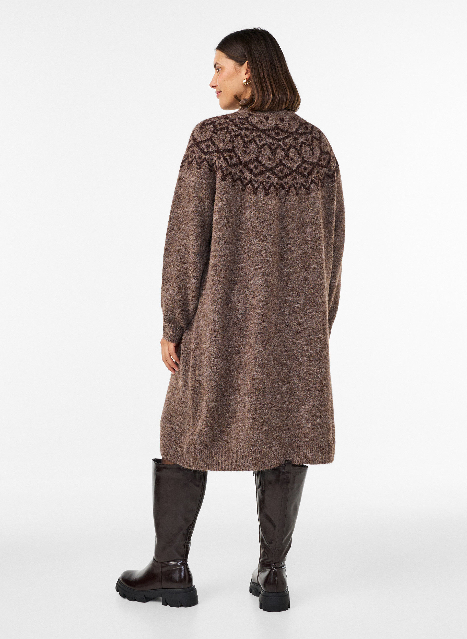 ZizziNeulemekko jacquard-kuviolla, Ruskea, Model image number 2