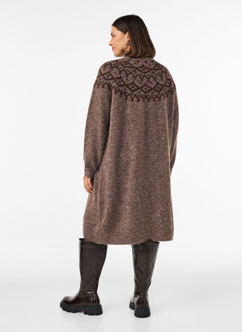 Neulemekko jacquard-kuviolla, Ruskea, Model image number 2