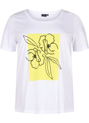 Kuvioitu puuvillainen T-paita, B. White w. Sulphur, Packshot image number 0
