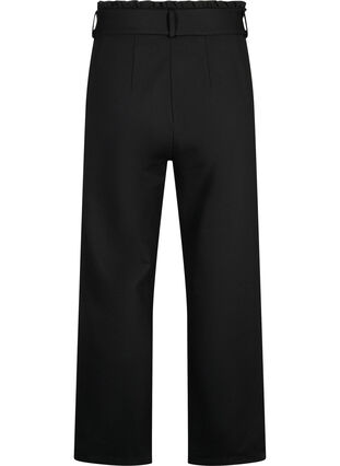 Korkeavyötäröiset housut, joissa röyhelöitä ja solmimisnauha, Black, Packshot image number 1