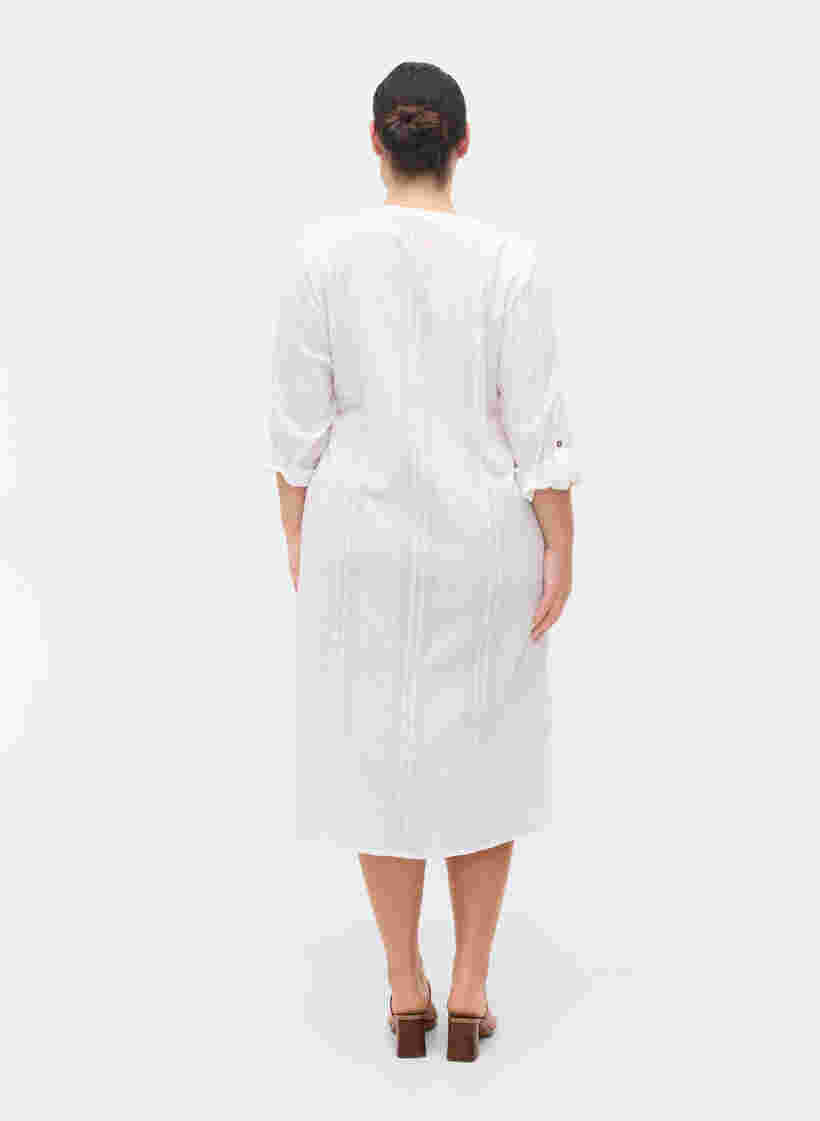 Puuvillainen paitamekko 3/4-hihoilla, Bright White, Model image number 1