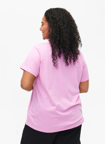 Puuvillainen T-paita tekstipainatuksella, Rosebloom w. Flower, Model image number 1
