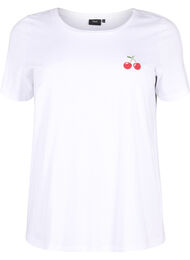 Puuvillainen t-paita, jossa on kirsikkakirjailu, B.White CherryEMB.