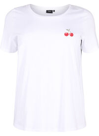Puuvillainen t-paita, jossa on kirsikkakirjailu