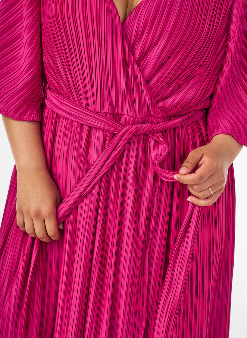 Laskosteltu midimekko lepakkohihoilla, Vaaleanpunainen, Model image number 2