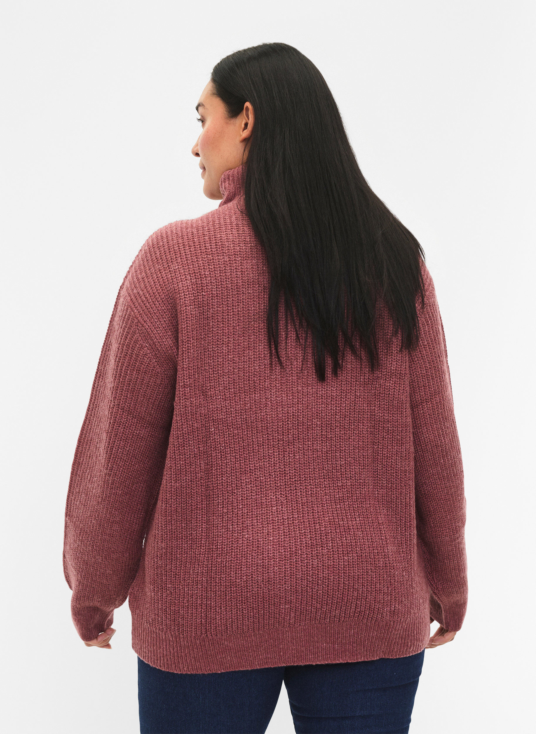 ZizziNeulepusero, jossa korkea kaulus ja vetoketju, Punainen, Model image number 2