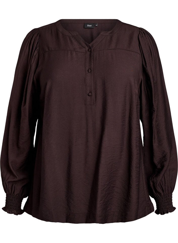 Viskoosipusero smock-yksityiskohdilla ja rypyill&auml;, Ruskea, Packshot image number 0