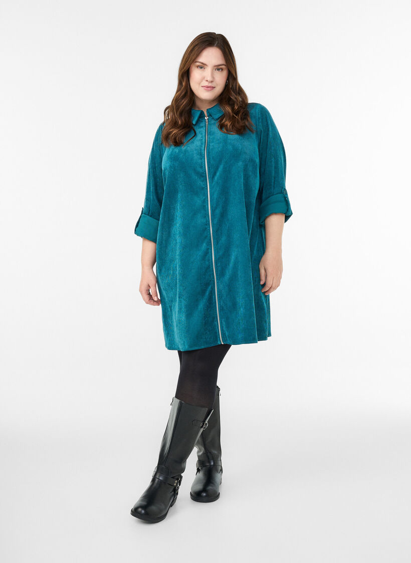 Vakosamettimekko vetoketjulla ja 3/4-hihoilla, Vihreä, Model image number 1