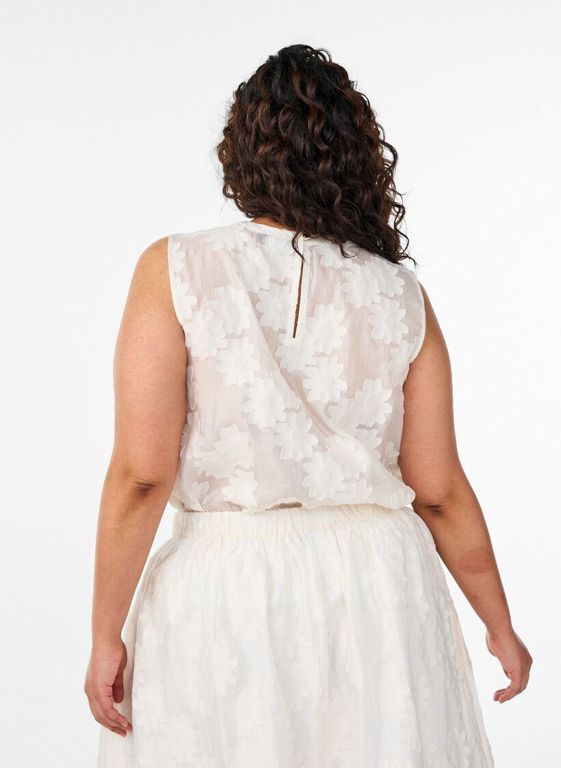 Hihaton toppi kukallisella jacquard-tekstuurilla, Vanilja, Model image number 2