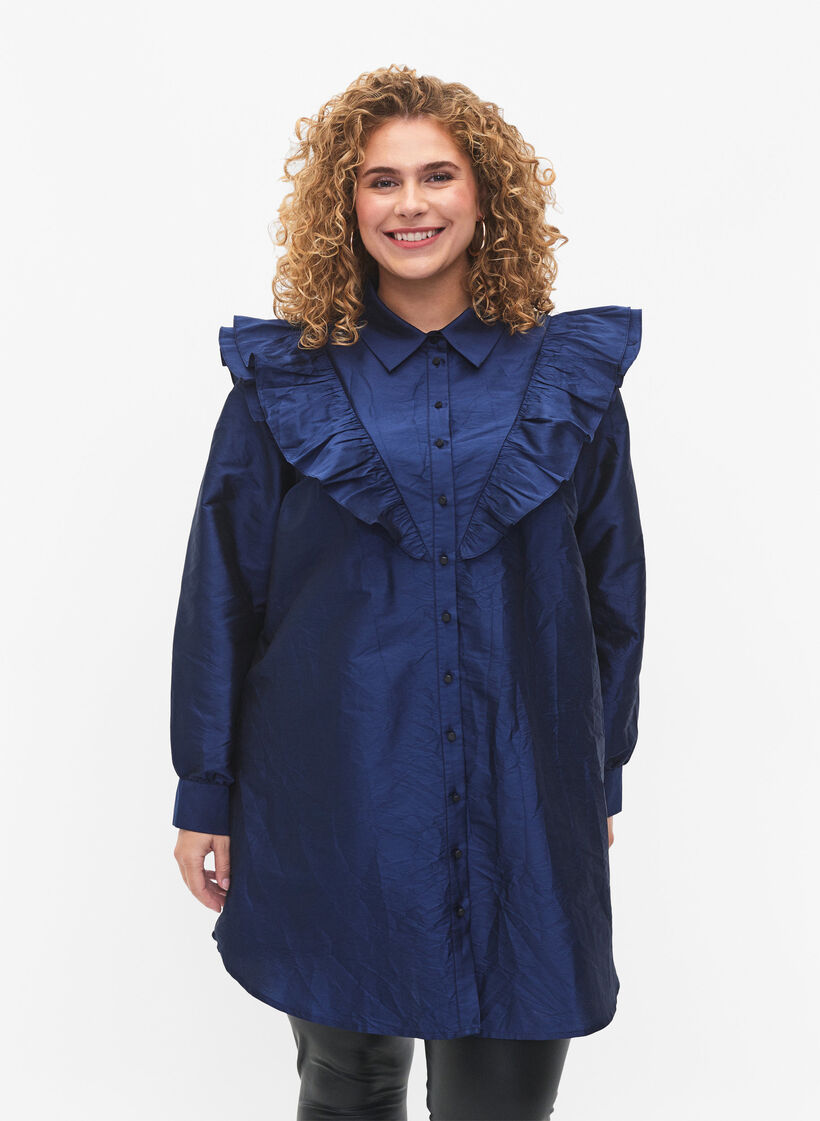 Yksivärinen paita röyhelöllä, Titan, Model image number 0