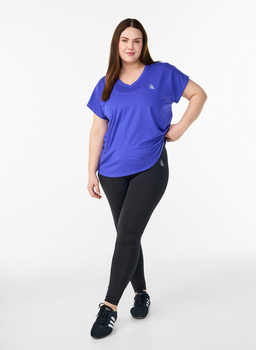 Lyhythihainen t-paita treeniin v-aukolla, Violetti, Model image number 1