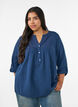 Paita puuvillamusliinissa, jossa broderie anglaise -kirjailu, Sininen, Model image number 0