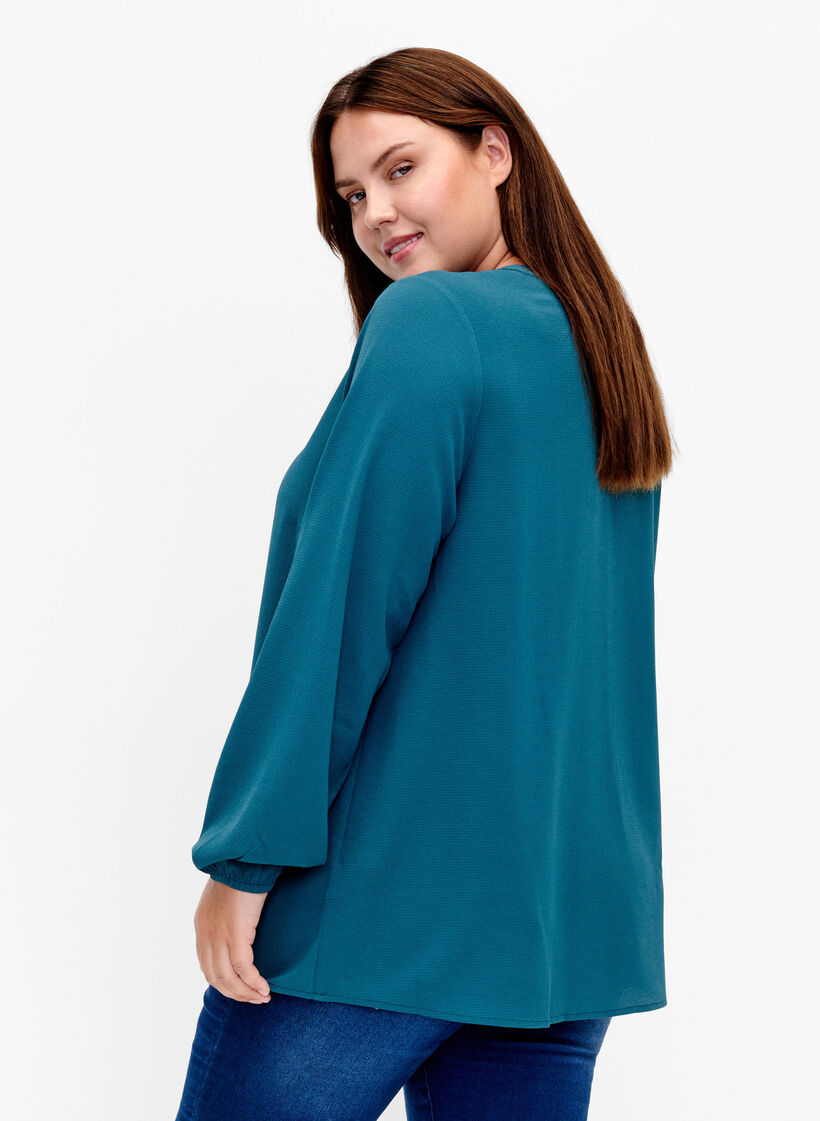 Yksivärinen pusero v-aukolla, Deep Teal, Model image number 1