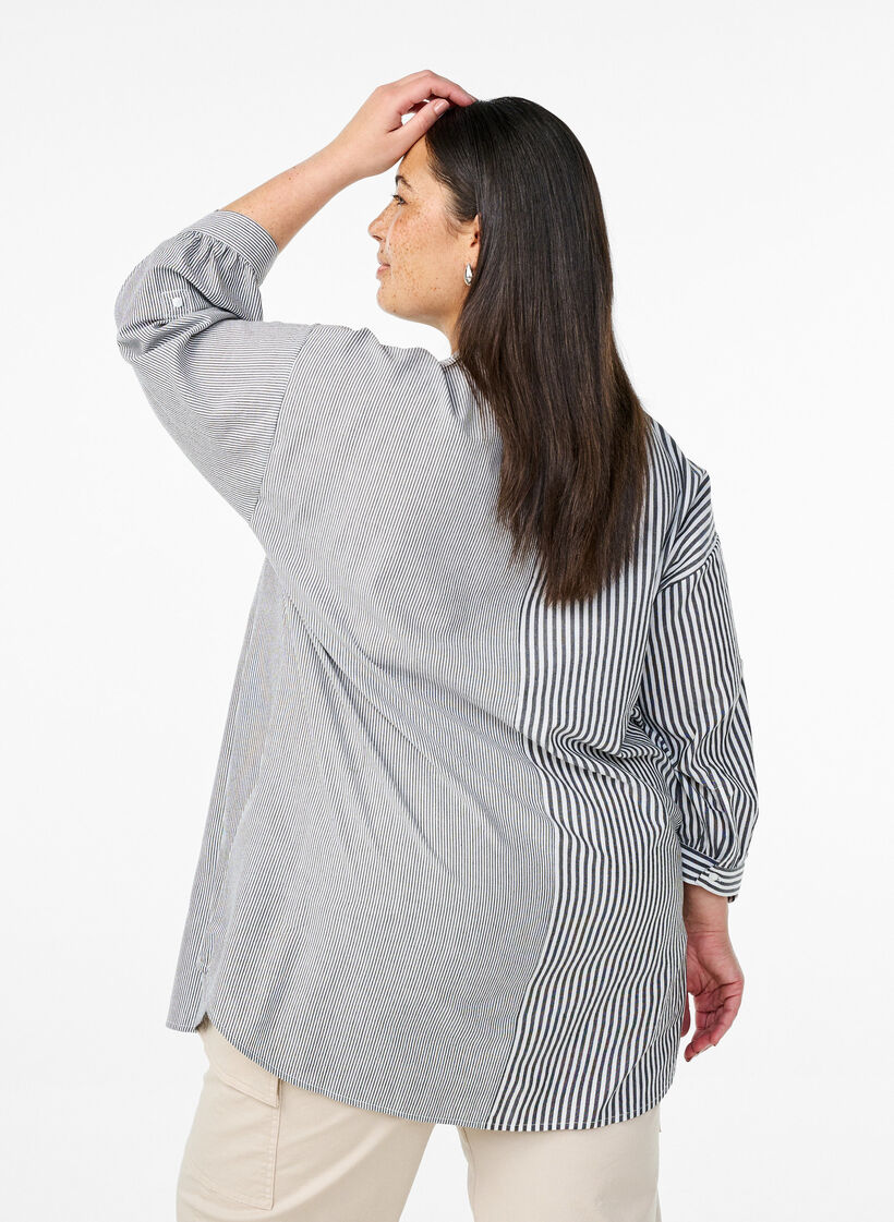 Raidallinen tunika, ¾-mittaiset hihat, Musta, Model image number 2