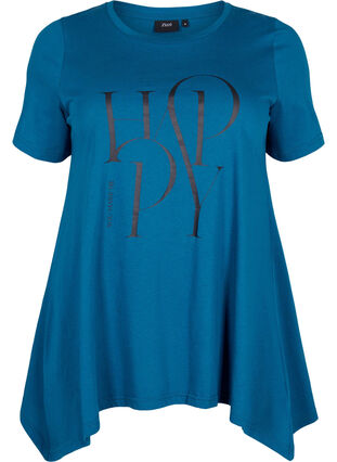 Puuvillainen t-paita tekstipainatuksella, Blue Coral HAPPY, Packshot image number 0