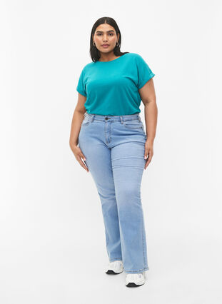 Lyhythihainen puuvillasekoitteinen T-paita, Teal Blue, Model image number 2