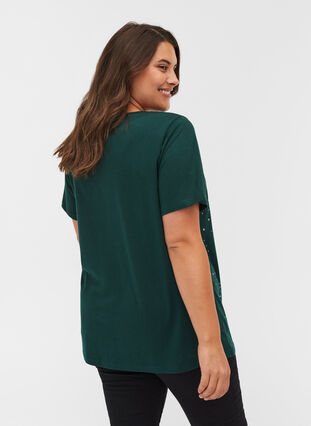 Luomupuuvillainen t-paita niiteillä, Dark Green, Model image number 1