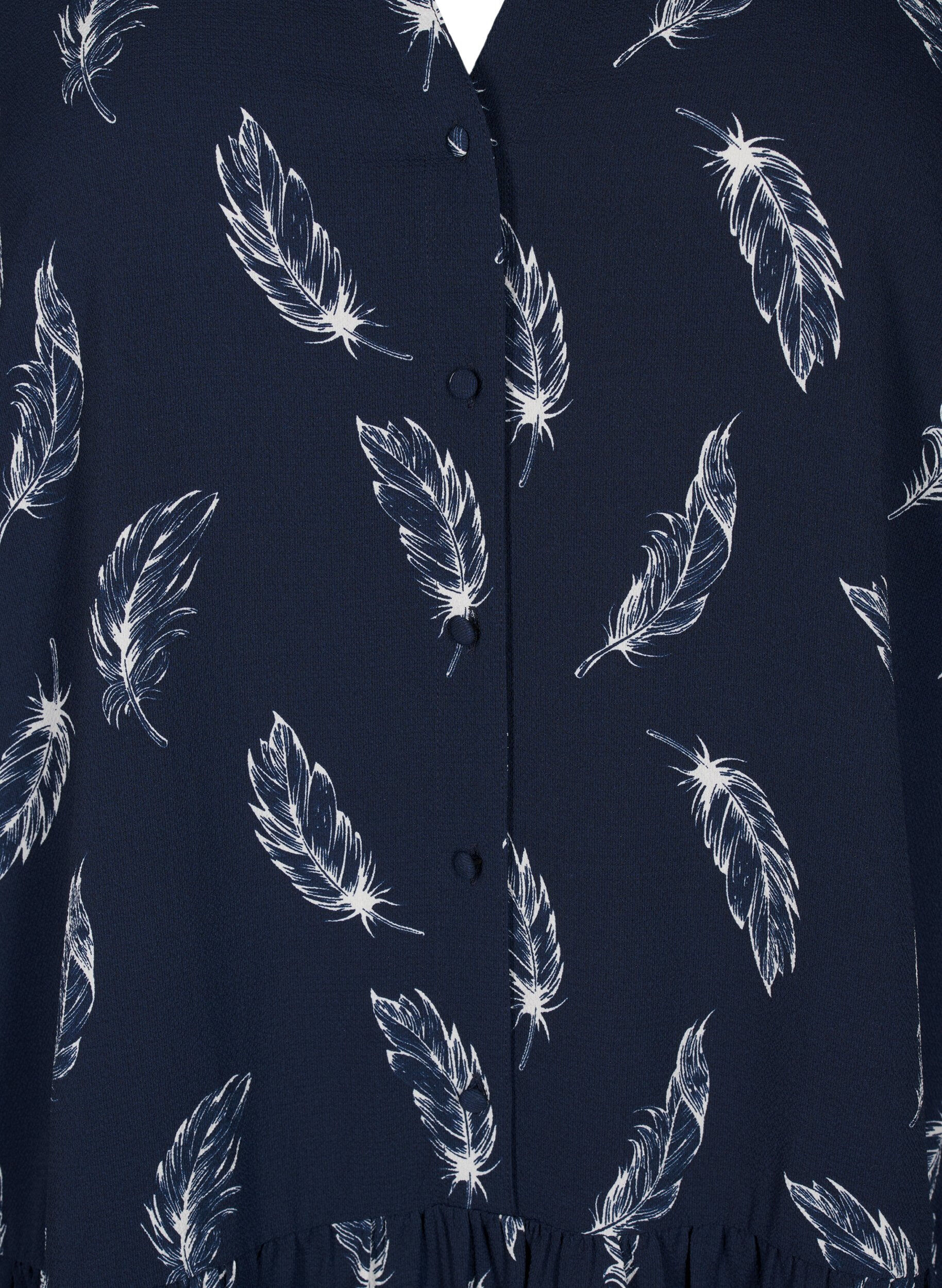 Zizzi Midi-mekko pitkill&auml; hihoilla, Navy B. Feather AOP, Packshot image number 2